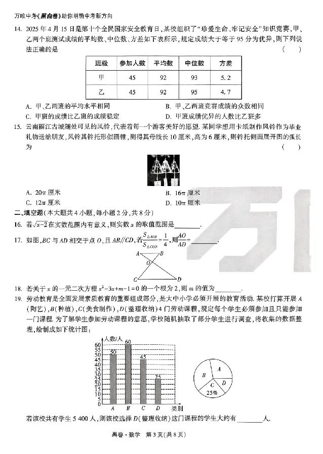 2025《万唯中考&bull;云南黑白卷》数学黑白卷试卷_初中资料合集_2025《万唯中考&bull;黑白卷》多地方版（更30省）_2025《万唯中考&bull;黑白卷》7科全套（云南）