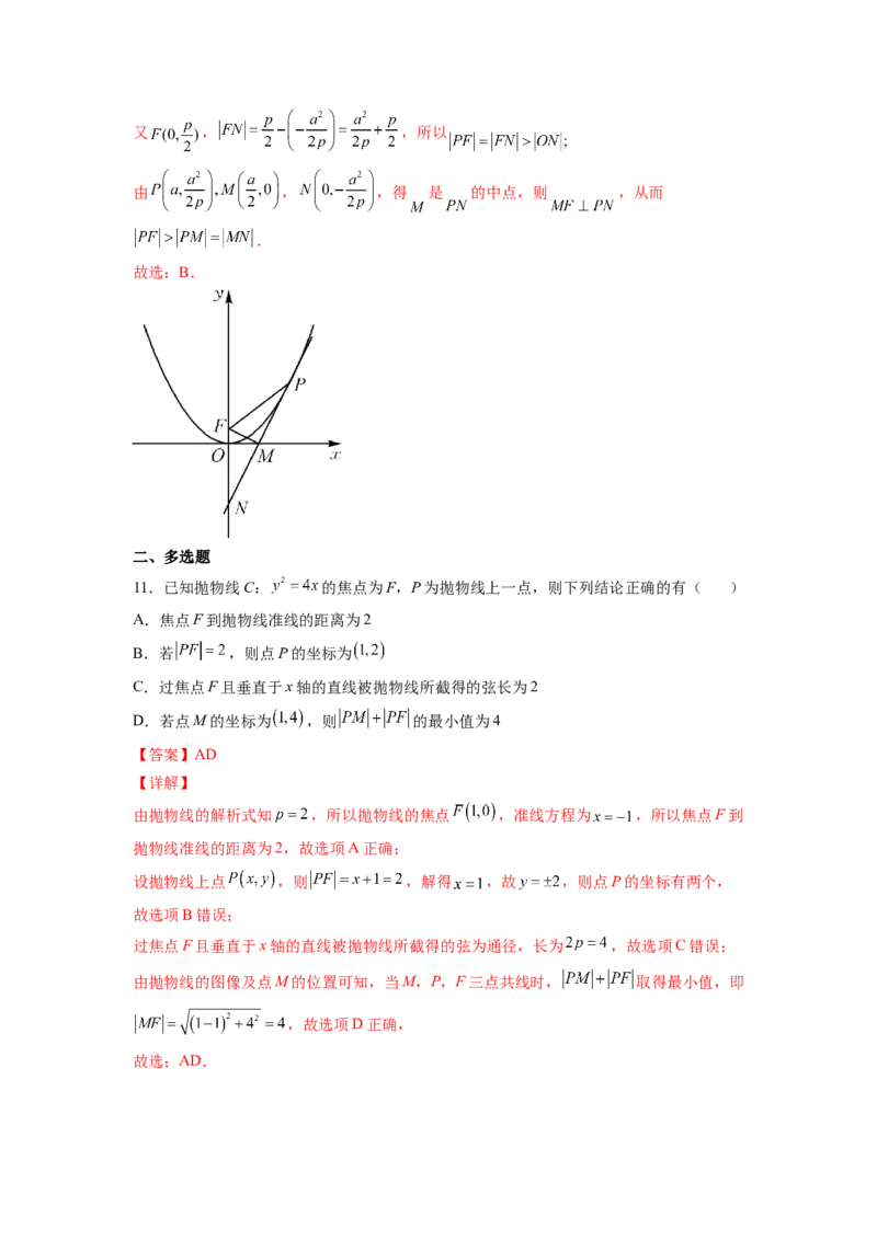 第29练抛物线（解析版）-2023年高考一轮复习精讲精练必备_2.2025数学总复习_2023年新高考资料_一轮复习_2023年高考数学一轮复习精讲精练（新高考专用）