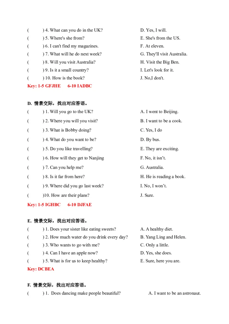 期末易错题分类汇编情景交际（提升篇）六年级下册（答案版）_专项练习