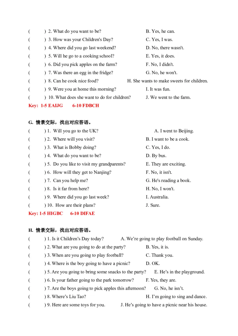 期末易错题分类汇编情景交际（提升篇）六年级下册（答案版）_专项练习