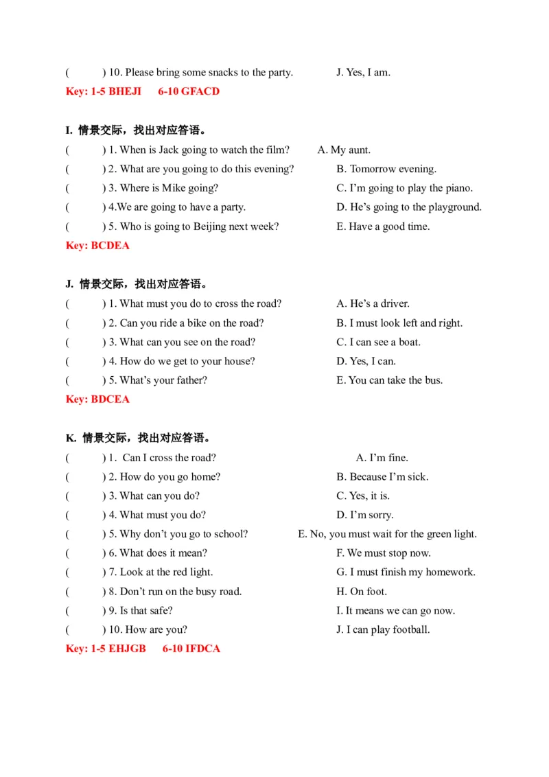 期末易错题分类汇编情景交际（提升篇）六年级下册（答案版）_专项练习