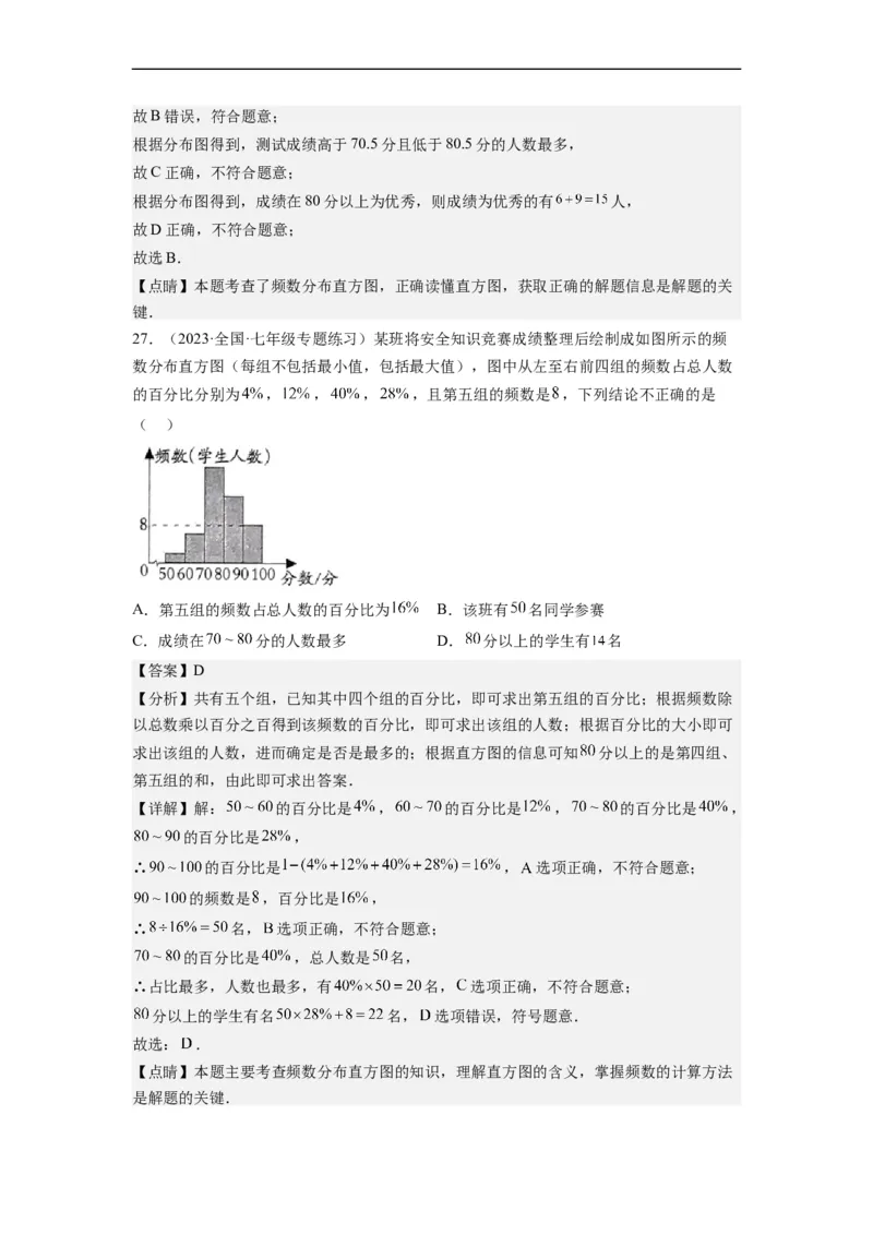 10.2直方图（解析版）_初中数学人教版_7下-初中数学人教版_7下-初中数学人教版（旧版）赠送_07专项讲练_10.2直方图