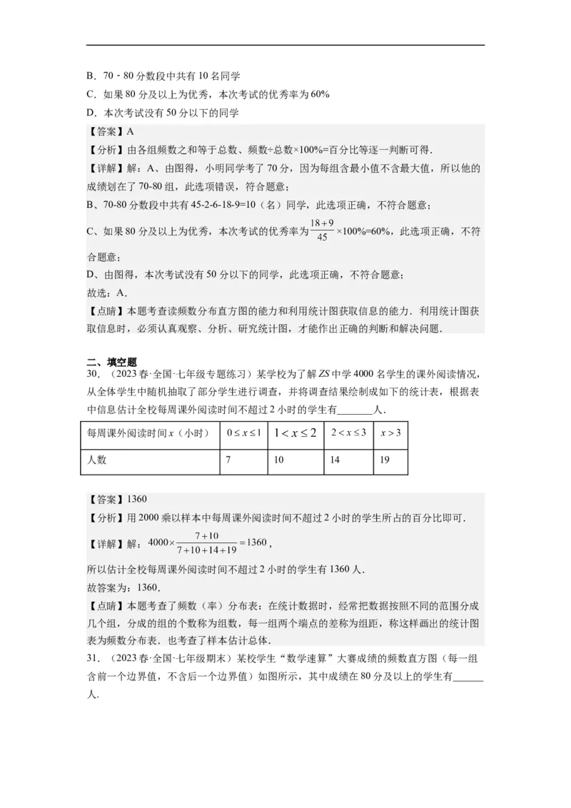 10.2直方图（解析版）_初中数学人教版_7下-初中数学人教版_7下-初中数学人教版（旧版）赠送_07专项讲练_10.2直方图