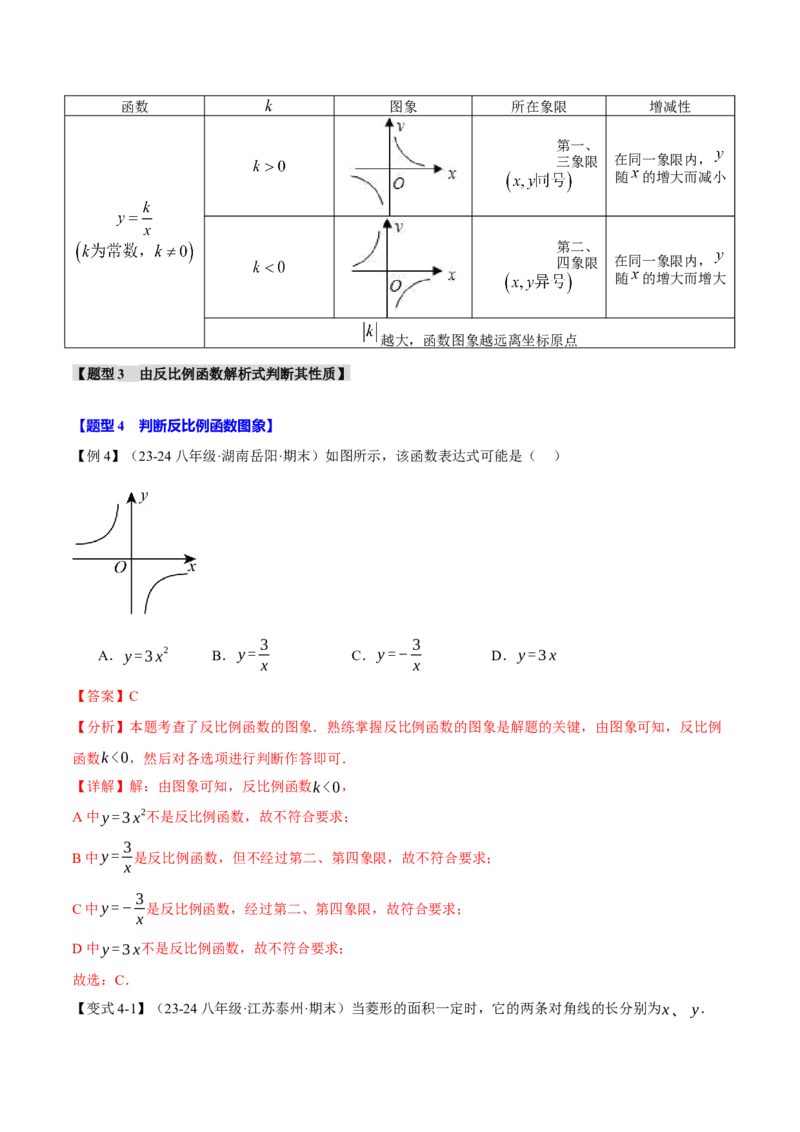 专题26.1反比例函数的图象（十大题型）（举一反三）（人教版）（教师版）_初中数学_九年级数学下册（人教版）_母题专项-U66_2025版