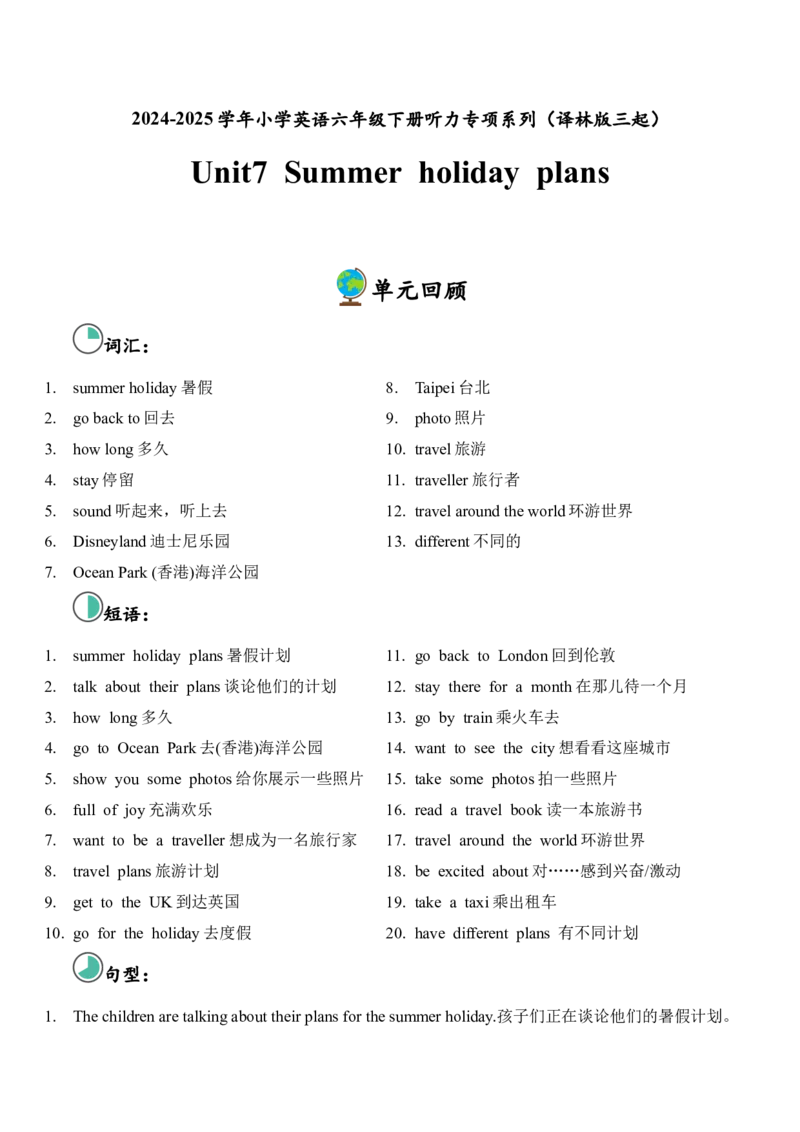 Unit7Summerholidayplans单元听力专项_听力专项练习-T4_2025版_Unit7Summerholidayplans单元听力专项-（译林版三起）