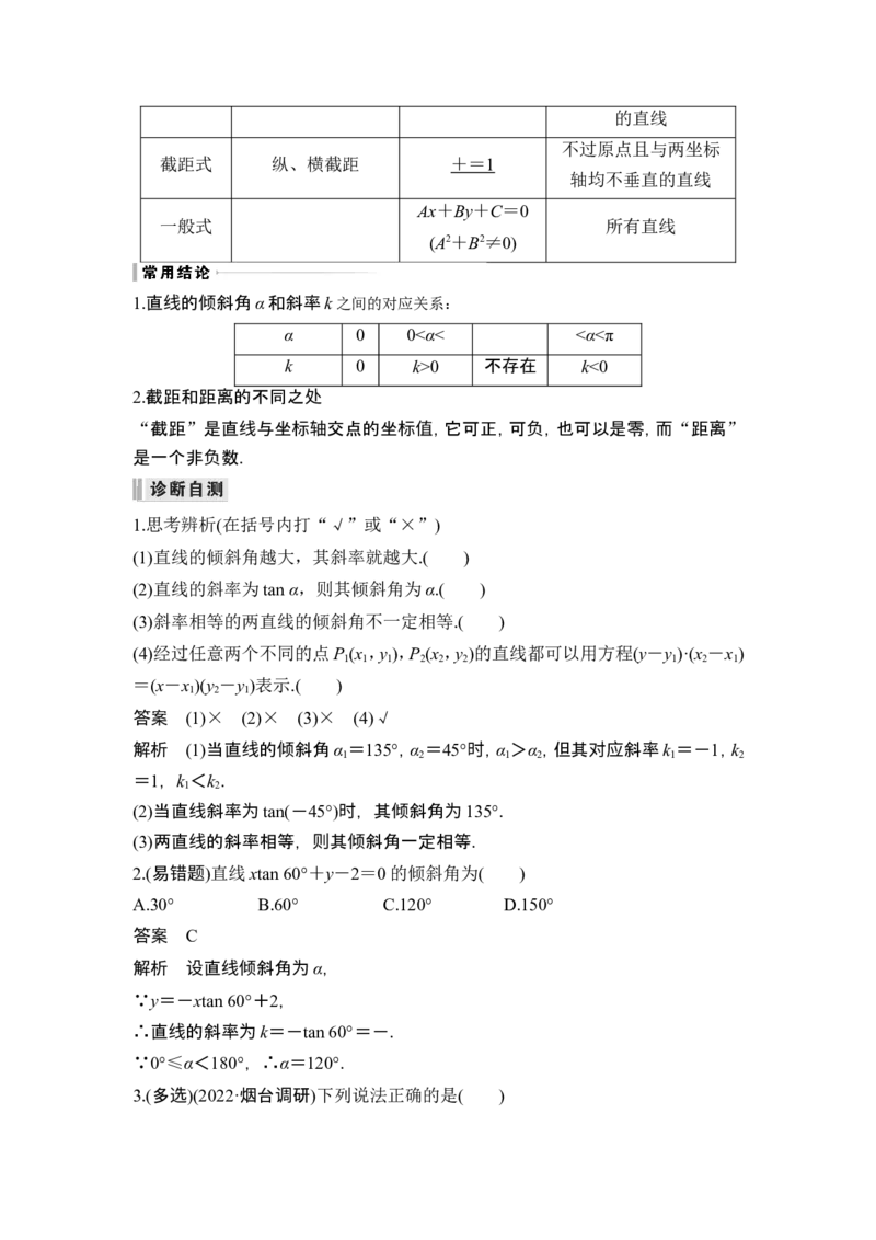 第1节直线的方程_2.2025数学总复习_2024年新高考资料_1.2024一轮复习_2024年高考数学一轮复习讲义（新高考版）_赠1套word版补充习题库_另附1套Word版题库_第八章平面解析几何