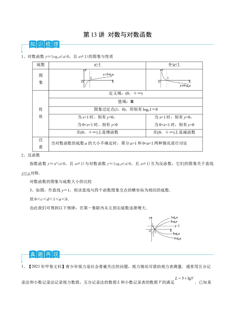 第13讲对数与对数函数（解析版）_2.2025数学总复习_2024年新高考资料_1.2024一轮复习_2024年高考数学一轮复习精品导学案（新高考）