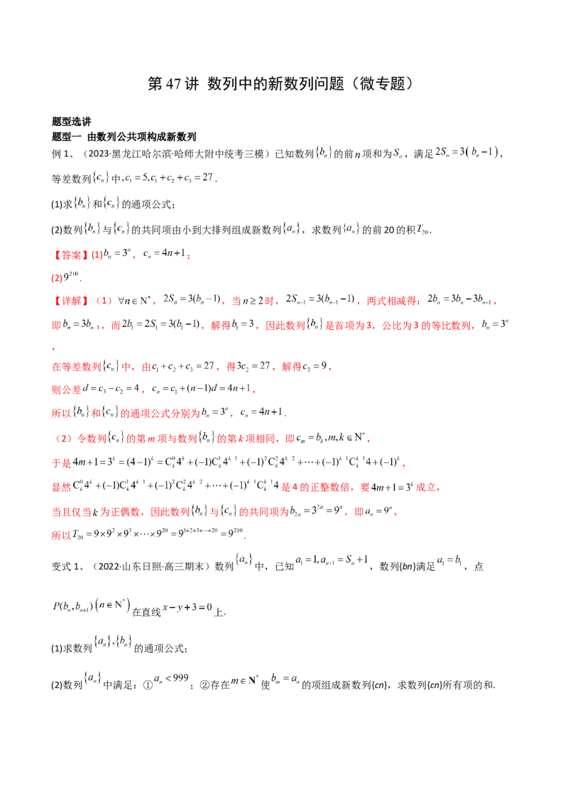第47讲数列中的新数列问题（微专题）（解析版）_2.2025数学总复习_2024年新高考资料_1.2024一轮复习_2024年高考数学一轮复习精品导学案（新高考）