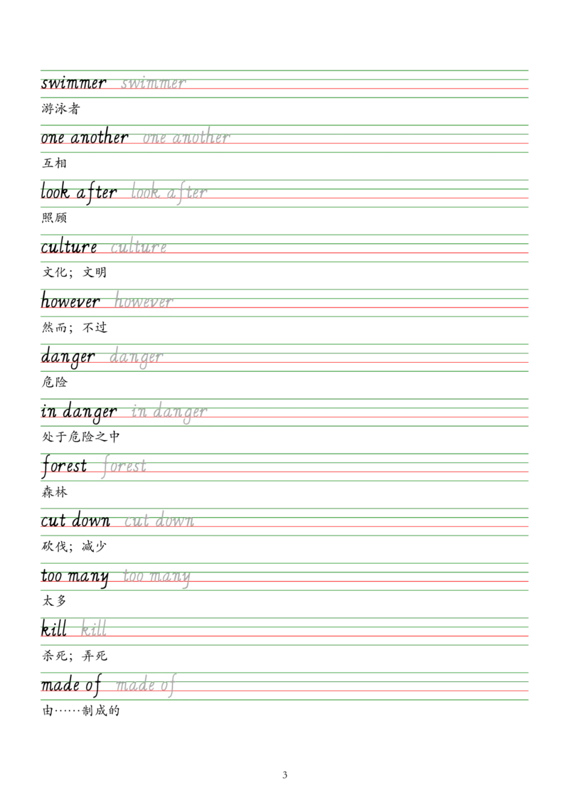 2025人教新版七年级下册英语单词字帖&mdash;意大利斜体_新人教版7下英语学习资料包_8.单词表、默写表+字帖_03-单词默写本+字帖