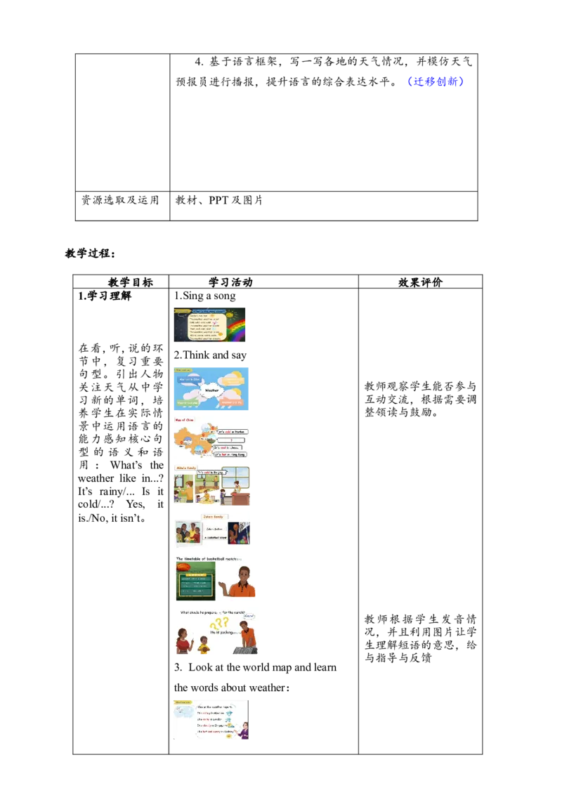 教案_2026春人教四下_29赠送其它资料_旧版四下资料包_大单元教学课件+教学设计-K58_Unit3_Unit3WeatherBlet'stalk