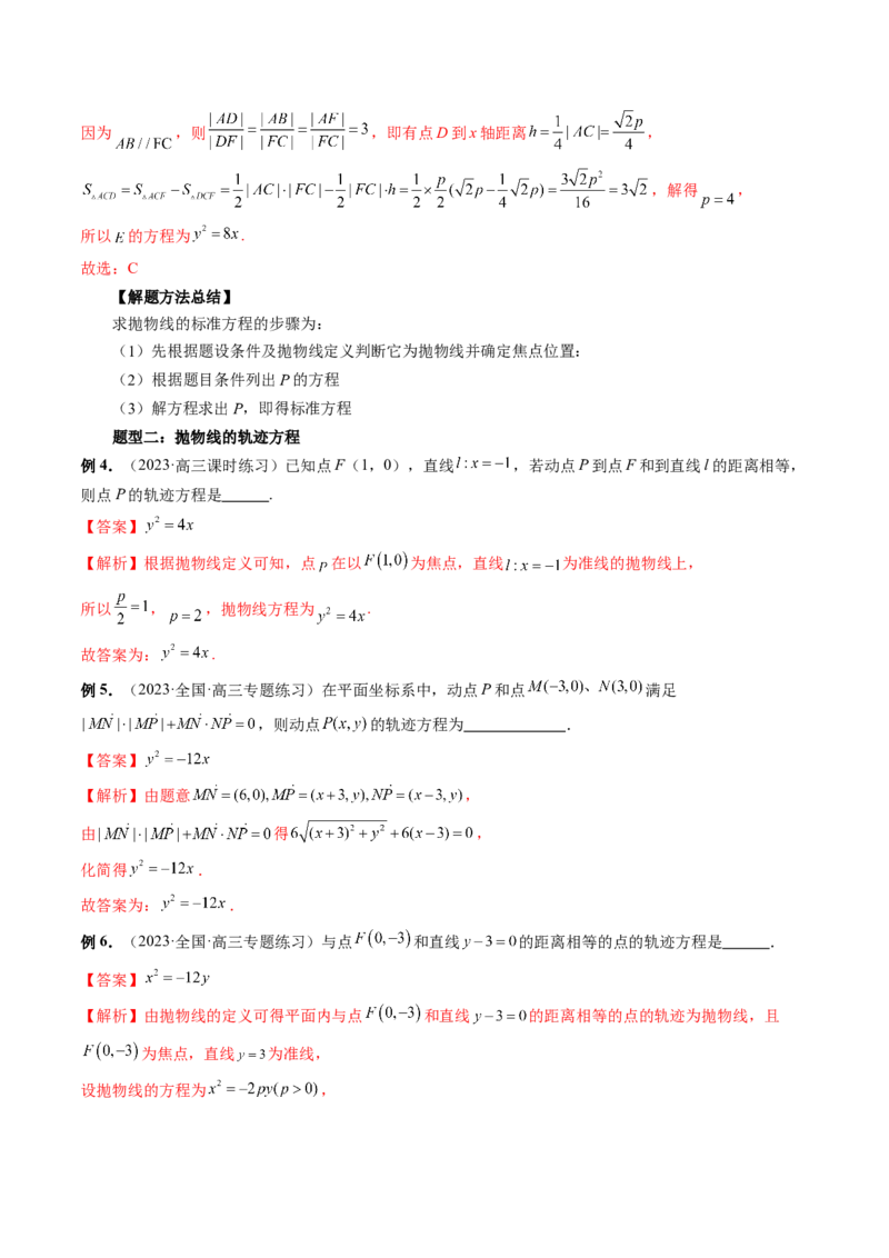 第07讲抛物线及其性质（六大题型）（讲义）（解析版）_2.2025数学总复习_2024年新高考资料_1.2024一轮复习_2024年高考数学一轮复习讲练测（新教材新高考）_第八章平面解析几何