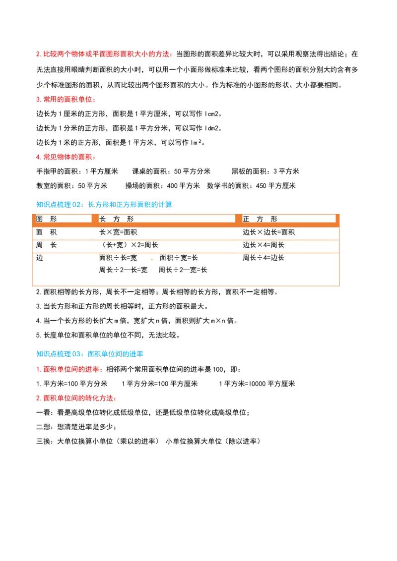 第六讲长方形和正方形的面积（导图+知识精讲+易错点拨+13大考点讲练+易错压轴练+难度分层练共59题）-（教师版）_三年级数学下册（苏教版）_母题专项练习-K36_2025版