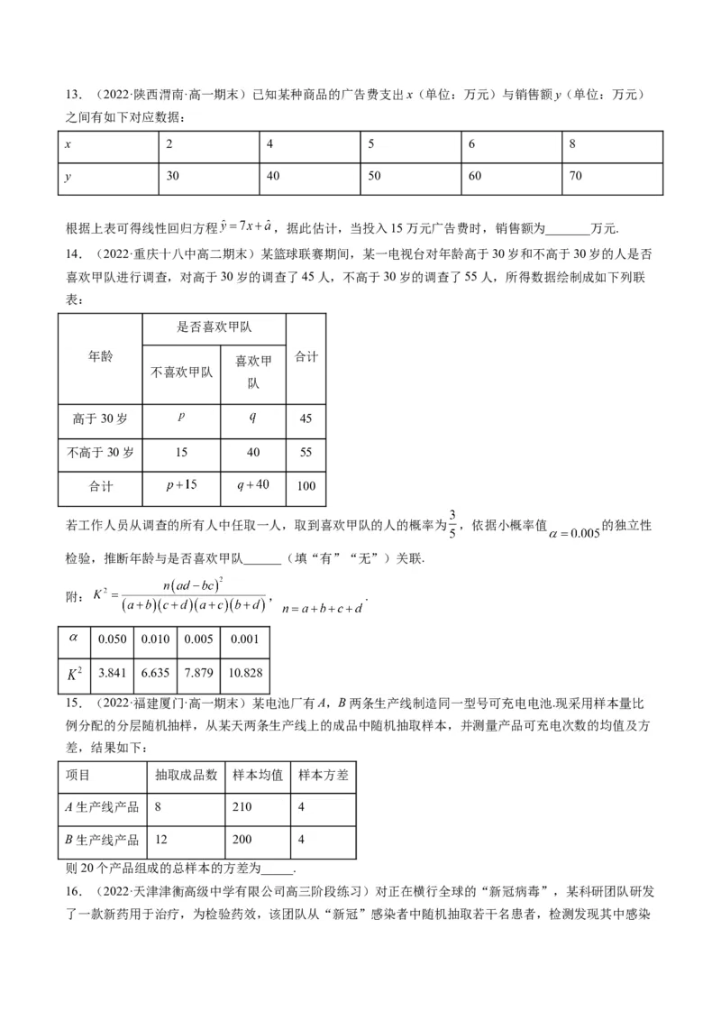 第05讲第九章统计与成对数据的统计分析（综合测试）（学生版）_2.2025数学总复习_2023年新高考资料_一轮复习_2023新高考数学一轮复习（新教材新高考）