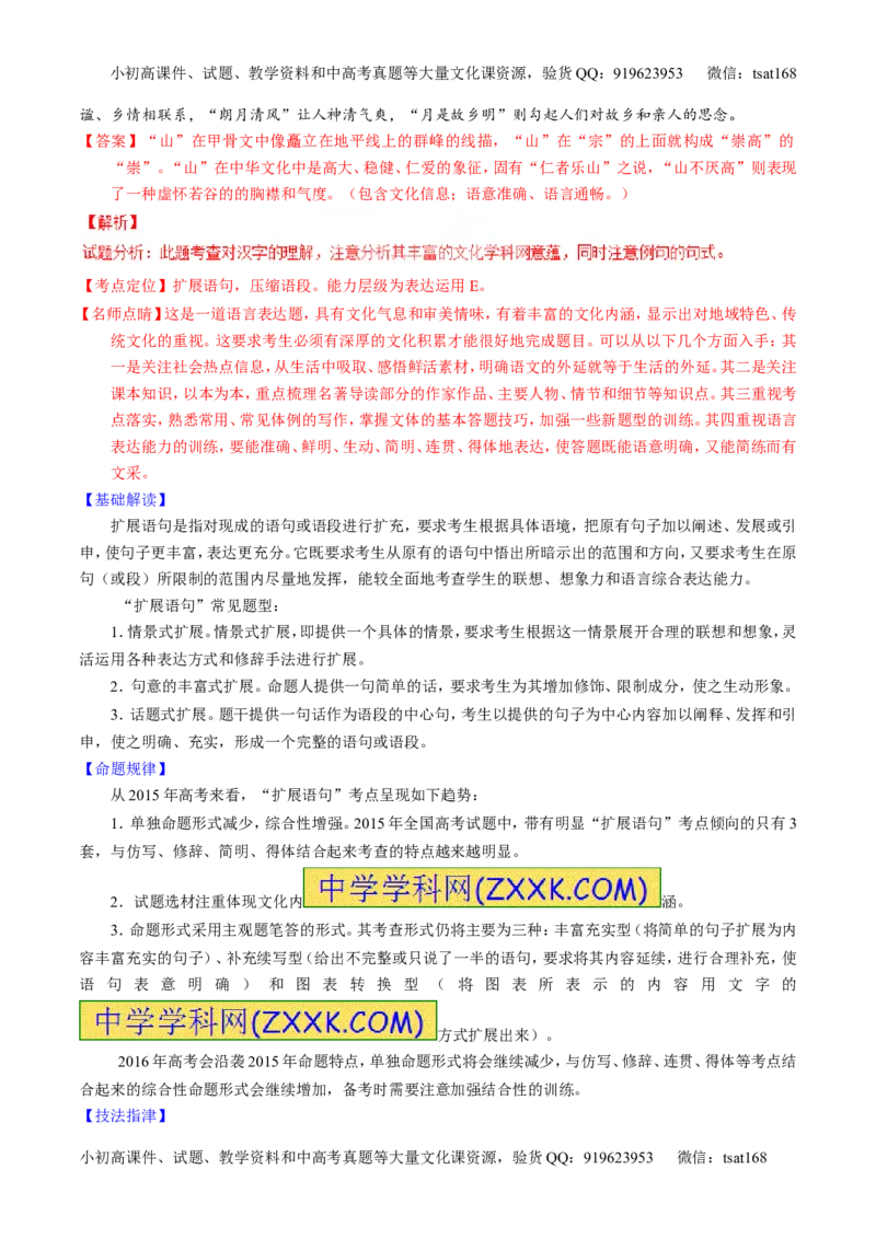 专题06语言表达之扩展语句或压缩语段（讲）-2016年高考语文一轮复习讲练测（解析版）_高语_1高中语文_2016年高考语文一轮复习讲练测（全套打包162份）