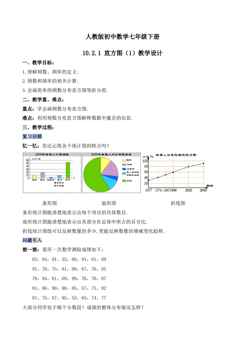 10.2.1直方图（1）（教学设计）_初中数学人教版_7下-初中数学人教版_7下-初中数学人教版（旧版）赠送_01课件+教案（配套）_课件+教案+学案（第1套）_教案