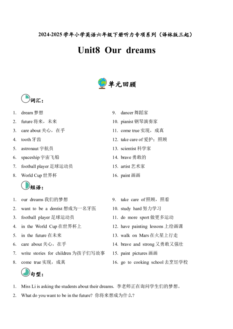 Unit8Ourdreams单元听力专项_听力专项练习-T4_2025版_Unit8Ourdreams单元听力专项-（译林版三起）