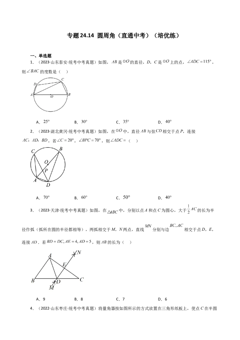 专题24.14圆周角（直通中考）（培优练）-（人教版）_初中数学_九年级数学上册（人教版）_专题突破练习-V4_2024版