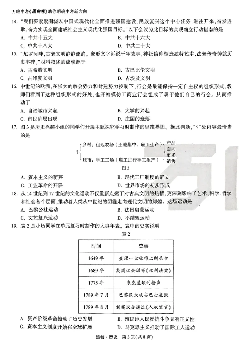 2025《万唯中考&bull;云南黑白卷》历史黑卷_初中资料合集_2025《万唯中考&bull;黑白卷》多地方版（更30省）_2025《万唯中考&bull;黑白卷》7科全套（云南）