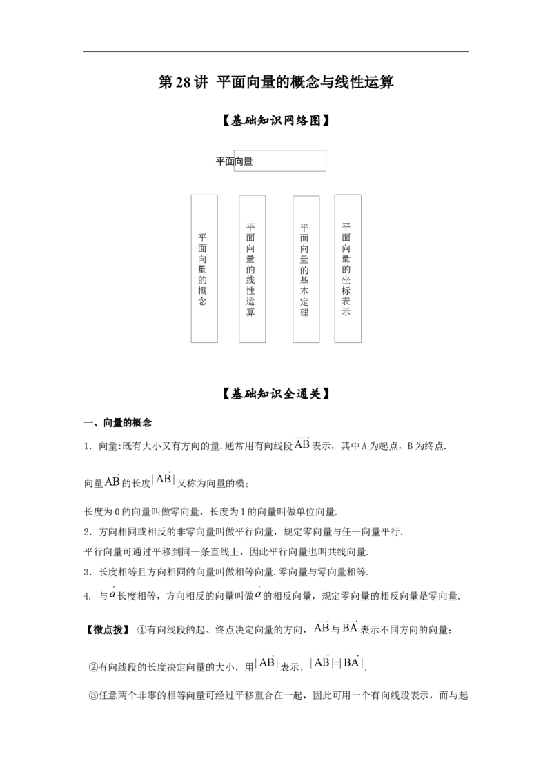 第28讲平面向量的概念与线性运算（原卷版）_2.2025数学总复习_2023年新高考资料_一轮复习_2023年高考数学一轮复习考点精讲练+易错题型（新高考专用）
