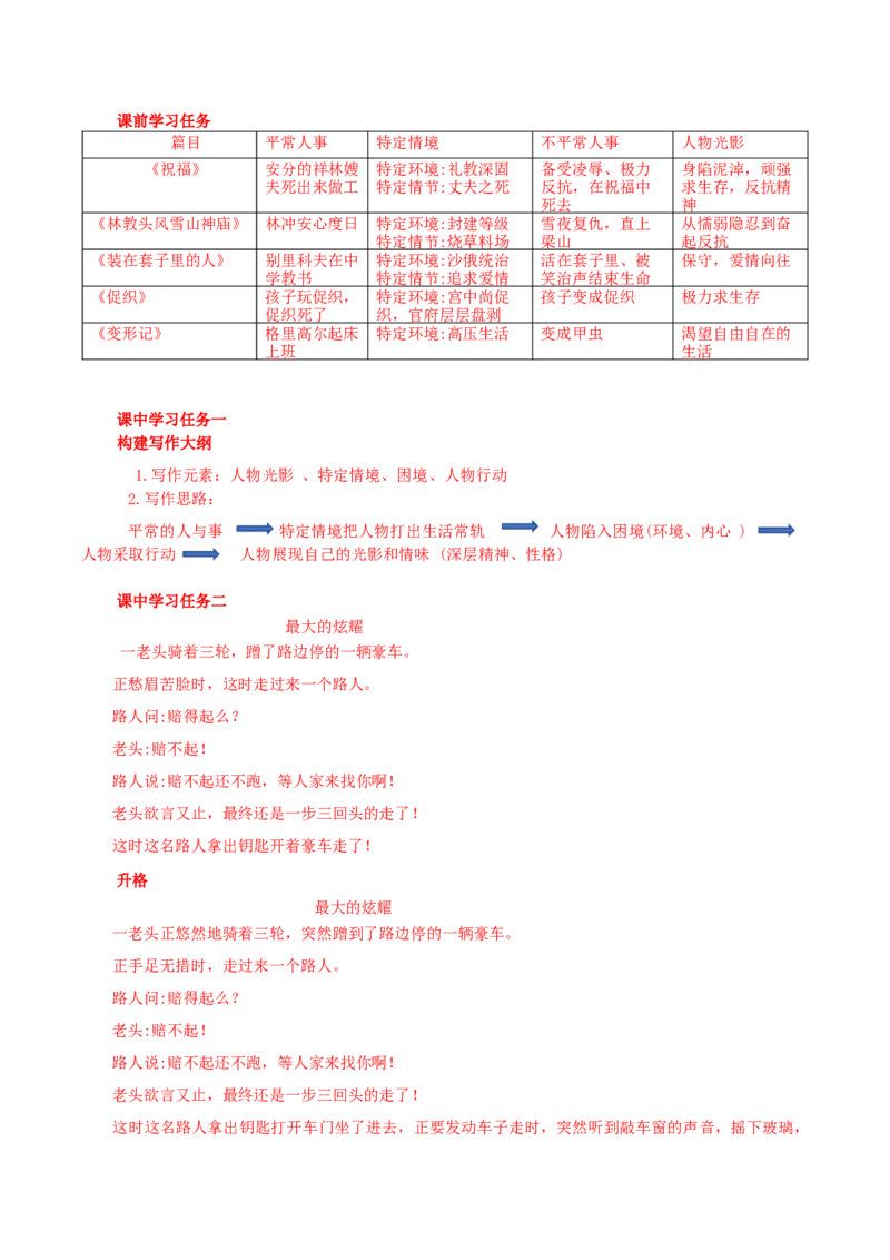 写作：叙事要引人入胜（导学案）-（统编版必修下册）_高语_高中语文_必修下册_导学案