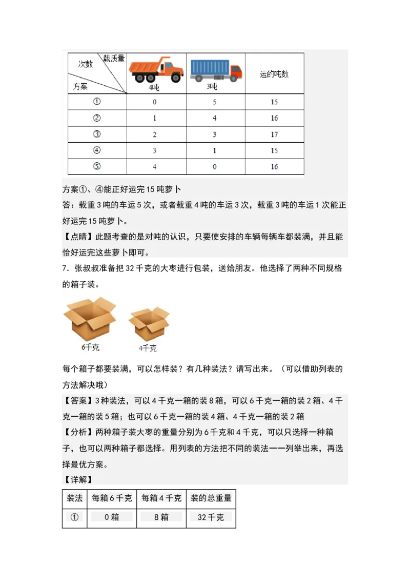 第二单元：最优方案问题（优化问题）专项练习-（教师版）苏教版(1)_三年级数学下册（苏教版）_解决问题专项练习-T7_2024版