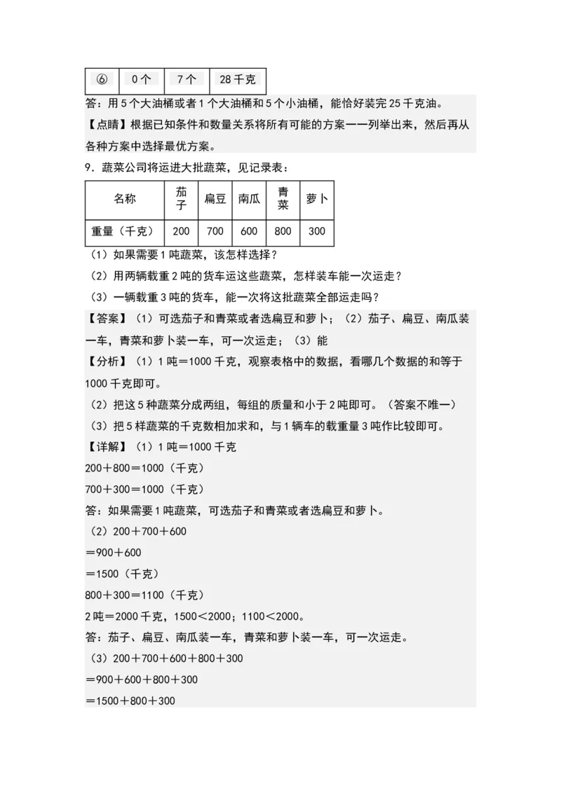 第二单元：最优方案问题（优化问题）专项练习-（教师版）苏教版(1)_三年级数学下册（苏教版）_解决问题专项练习-T7_2024版