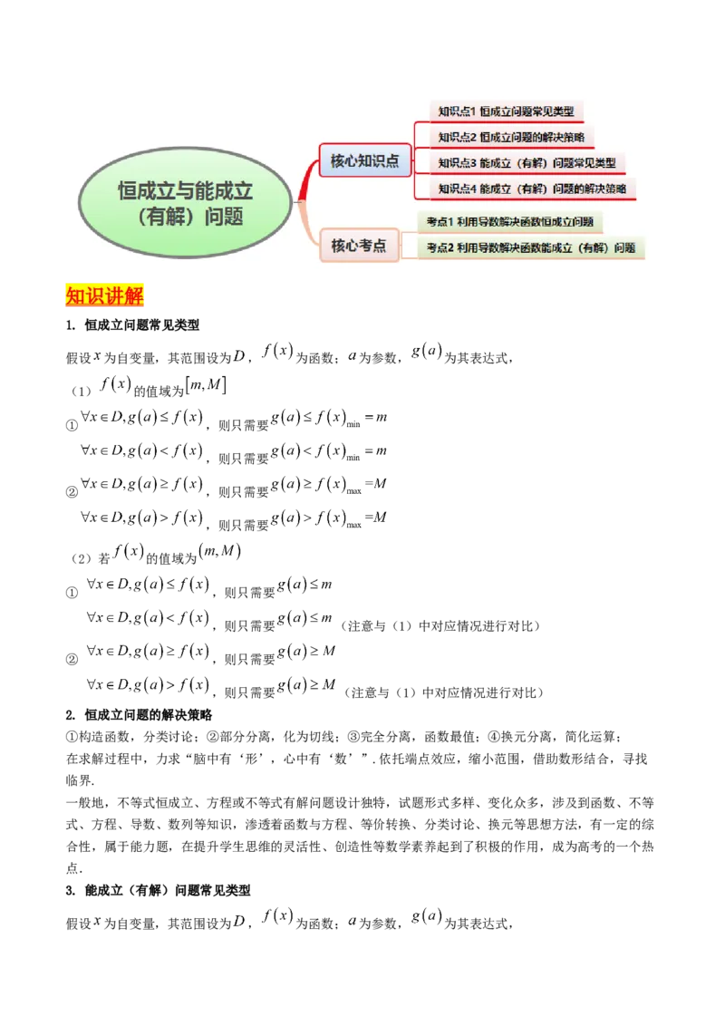 第06讲利用导数研究恒成立与能成立（有解）问题（学生版）_2.2025数学总复习_2025年新高考资料_一轮复习_备战2025年高考数学一轮复习考点帮