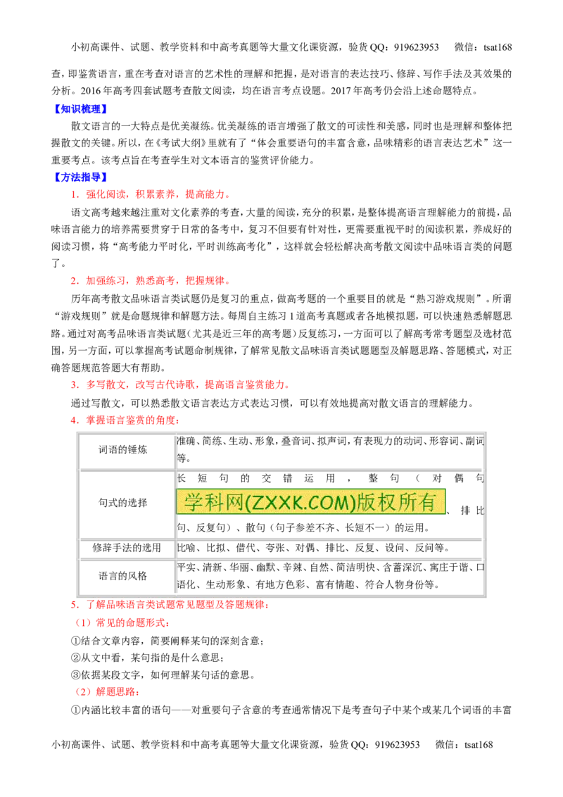 专题23散文阅读之结构和语言（讲）-2017年高考语文一轮复习讲练测（原卷版）_高语_1高中语文_2017年高考语文一轮复习讲练测（全套打包174份）