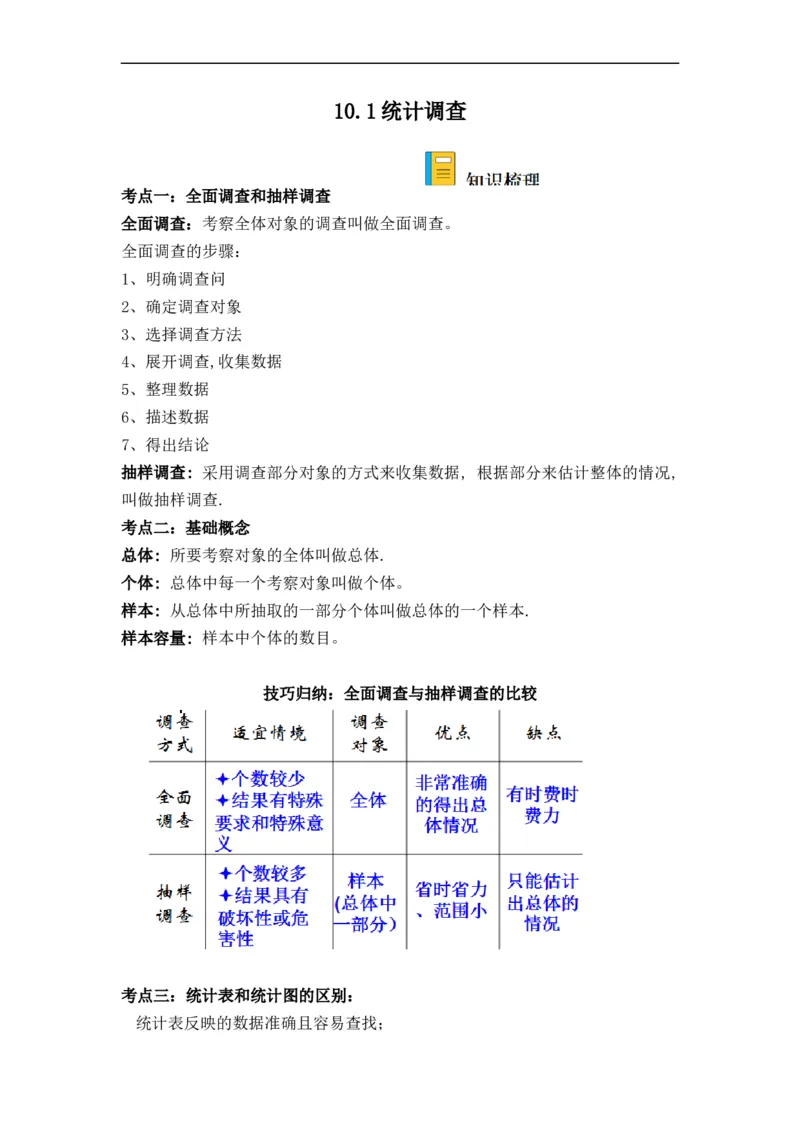 10.1统计调查（解析版）_初中数学人教版_7下-初中数学人教版_7下-初中数学人教版（旧版）赠送_07专项讲练_10.1统计调查