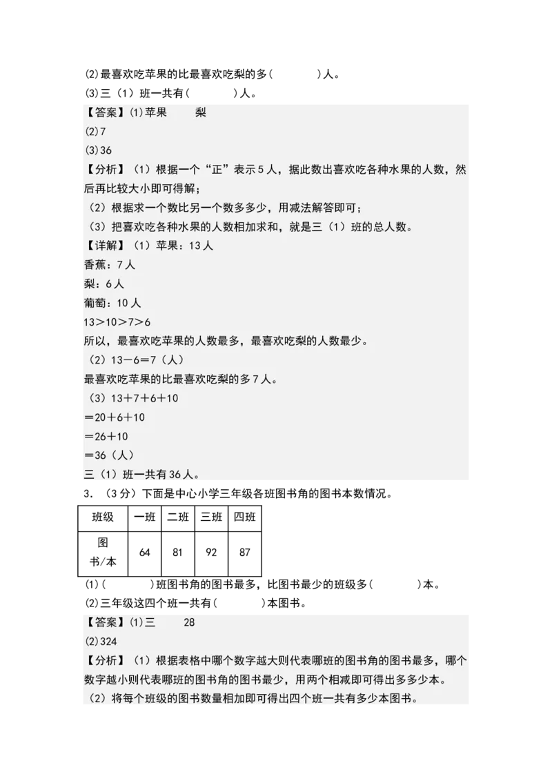 第九单元数据的收集和整理（二）（单元测试）-三年级数学下册（解析版）（苏教版）(1)_三年级数学下册（苏教版）_单元测试