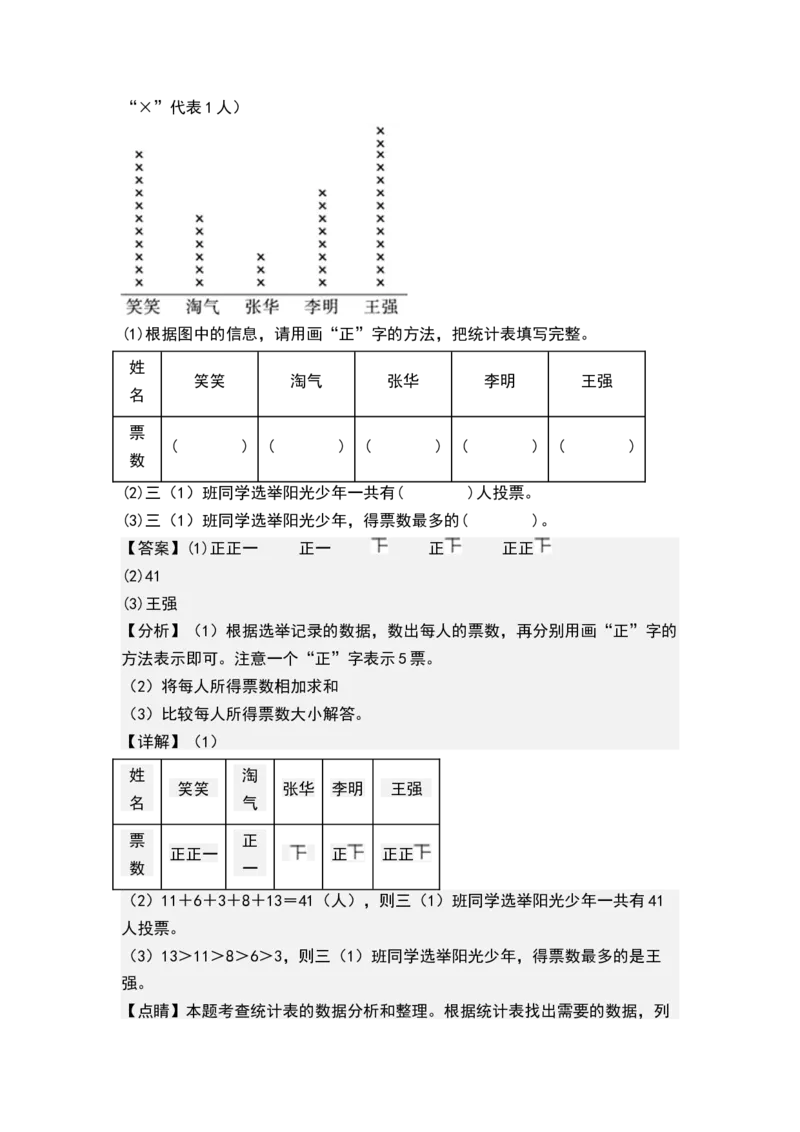 第九单元数据的收集和整理（二）（单元测试）-三年级数学下册（解析版）（苏教版）(1)_三年级数学下册（苏教版）_单元测试