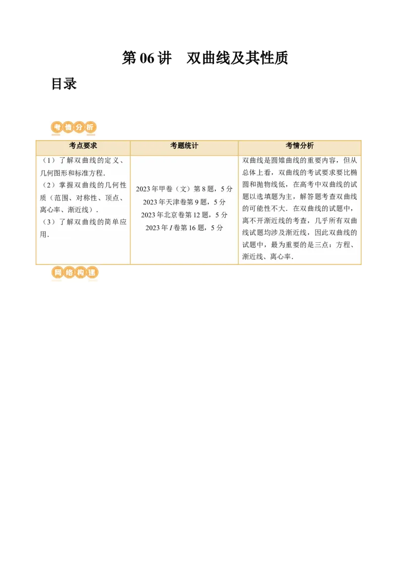 第06讲双曲线及其性质（十大题型）（讲义）（原卷版）_2.2025数学总复习_2024年新高考资料_1.2024一轮复习_2024年高考数学一轮复习讲练测（新教材新高考）_第八章平面解析几何