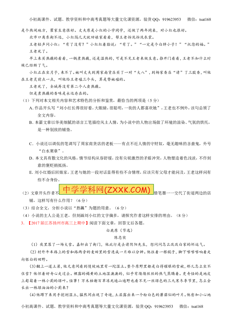 专题06小说阅读之环境主题（讲）-2017年高考语文二轮复习讲练测（原卷版）_高语_1高中语文_2017年高考语文二轮复习讲练测（全套打包120份）