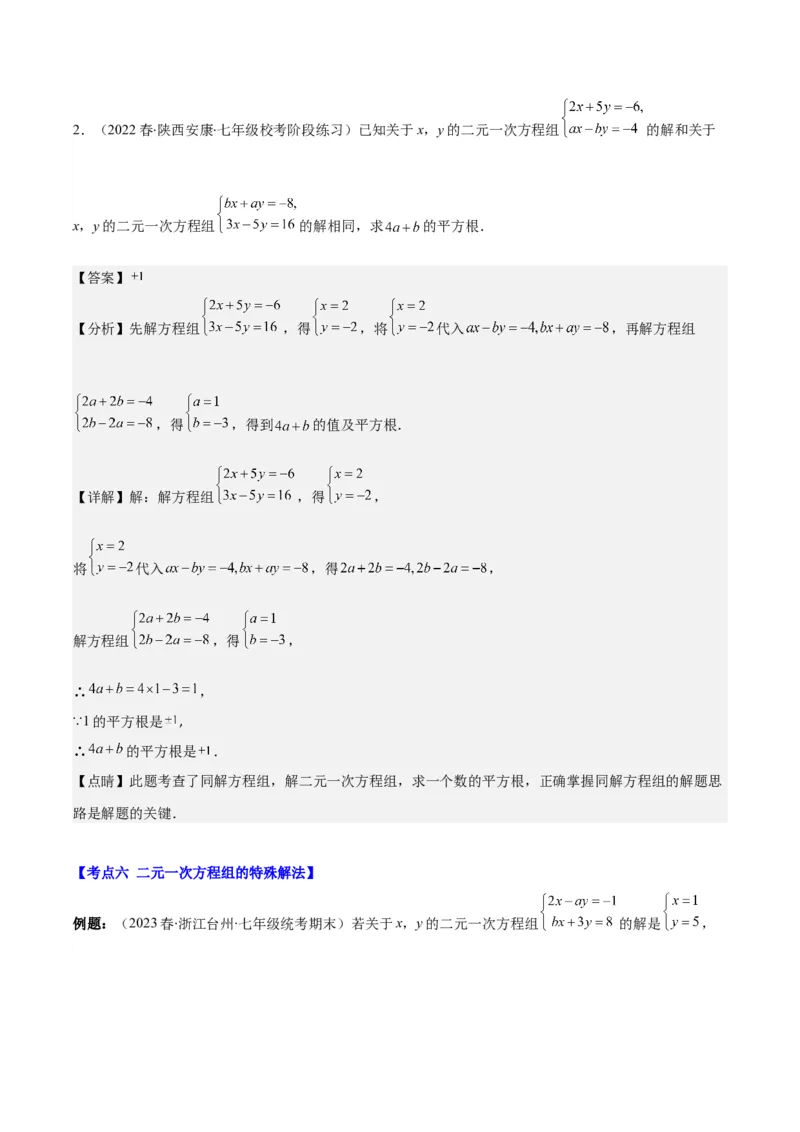 专题8.2二元一次方程组的解法与特殊解法之六大考点(教师版)_初中数学_七年级数学下册（人教版）_重难点专题提优-V8