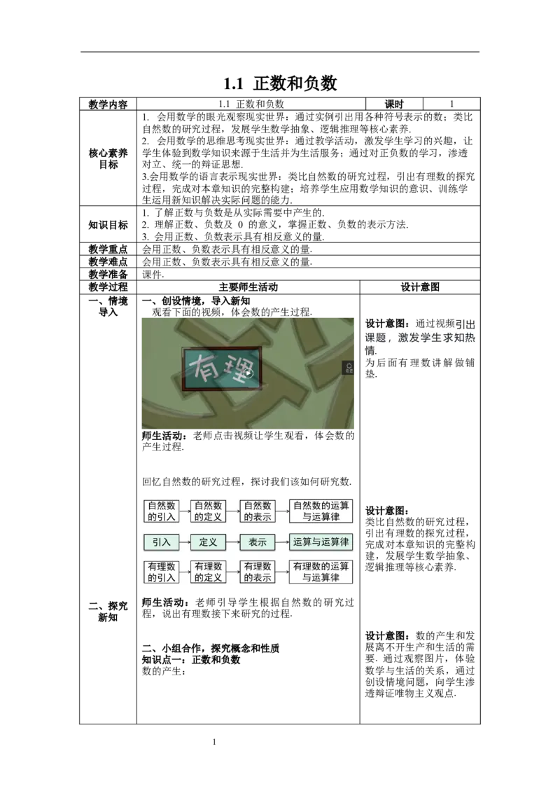 1.1正数和负数--教案_初中数学人教版_7上-初中数学人教版_7上-初中数学人教版（旧版）赠送_04教案（多套）_教案（第1套）新课标_第1章有理数教案