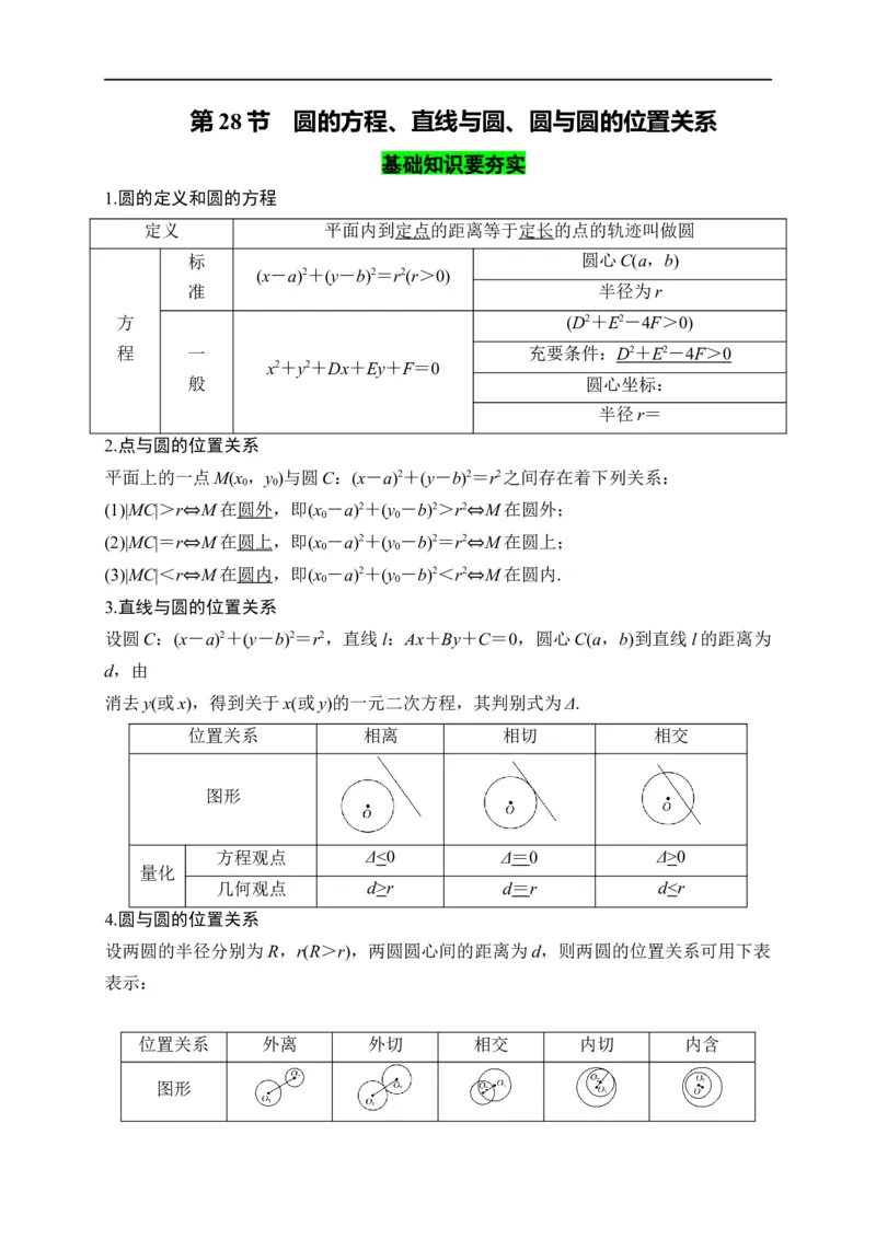 第28节圆的方程、直线与圆、圆与圆的位置关系（解析版）_2.2025数学总复习_赠品通用版（老高考）复习资料_一轮复习_备战2023年高考数学一轮复习考点帮（全国通用）