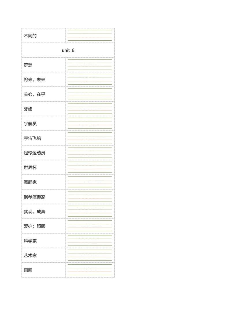 六年级下册英语单词正序默写本_单词默写