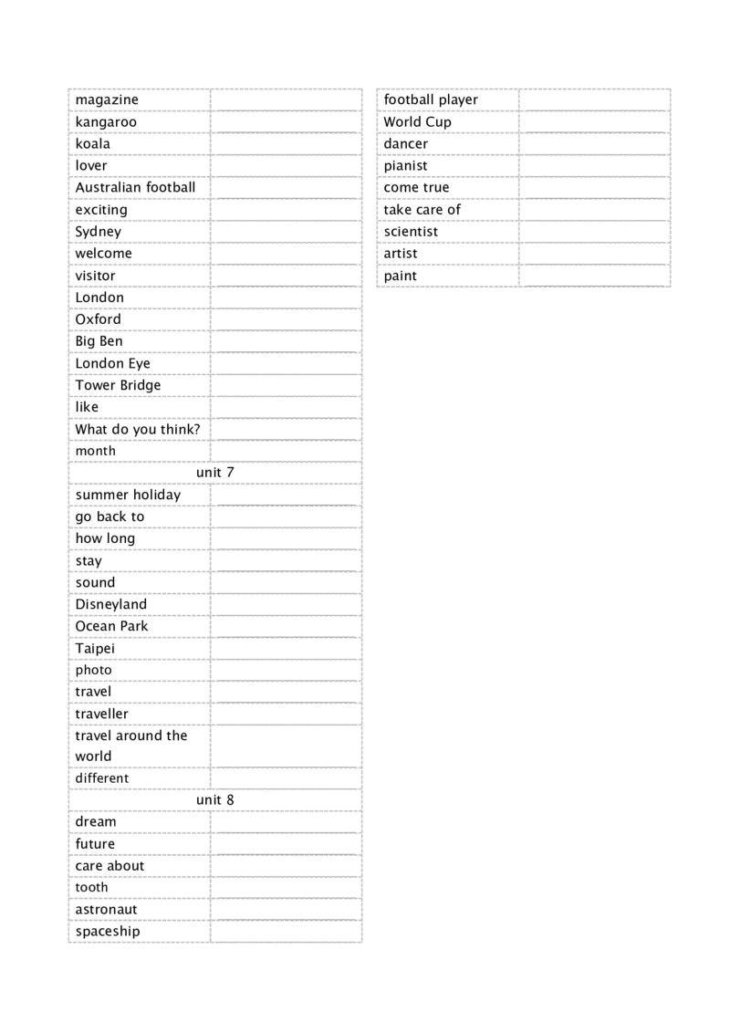 六年级下册英语单词正序默写本_单词默写