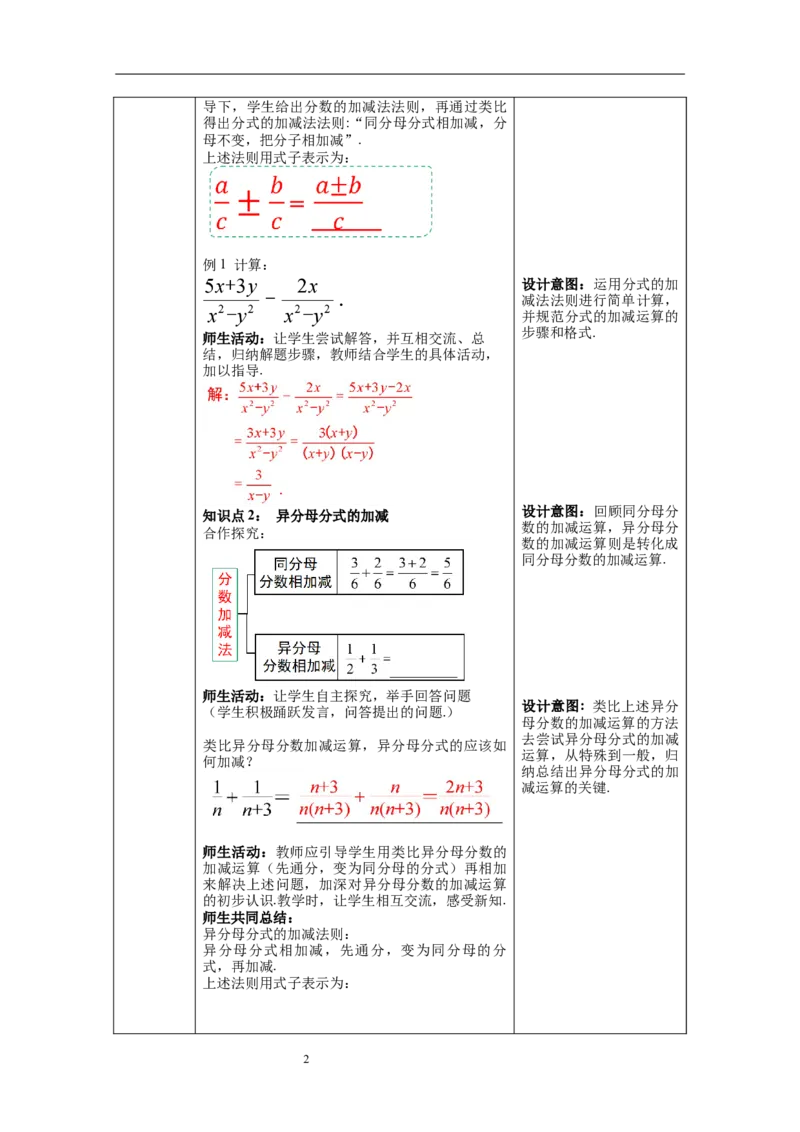 15.2.2第1课时分式的加减--教案_初中数学人教版_8上-初中数学人教版_旧版_04教案（多套）_教案（第1套）新课标_第15章分式教案