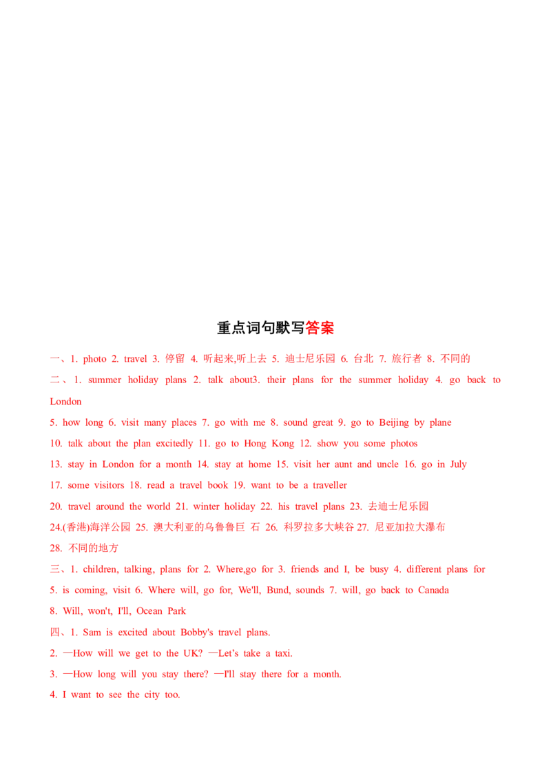 Unit7必背知识（知识清单）-（译林版三起）_单元知识专项_2024版