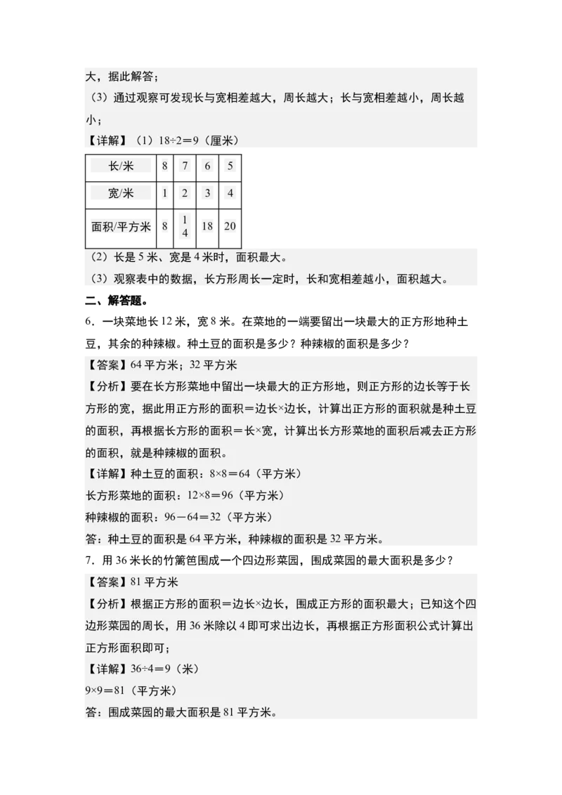 第六单元：长方形和正方形的面积最大值问题专项练习-（教师版）苏教版_三年级数学下册（苏教版）_计算讲义专练-T5