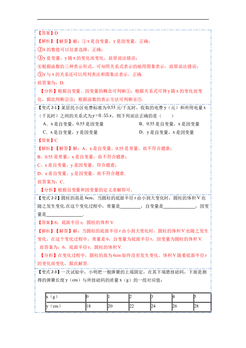 19.1.1变量与函数(精讲)-重要笔记八年级数学下学期重要考点精讲精练(人教版)（解析版）_初中数学人教版_八年级数学下册_保存转存之后查看(1)_旧版-可参考_07专项讲练