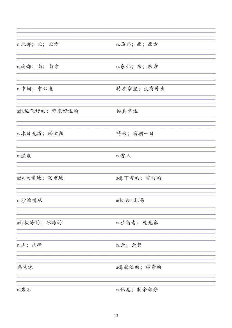 2025人教新版七年级下册英语单词中译英默写清单_新人教版7下英语学习资料包_8.单词表、默写表+字帖_03-单词默写本+字帖
