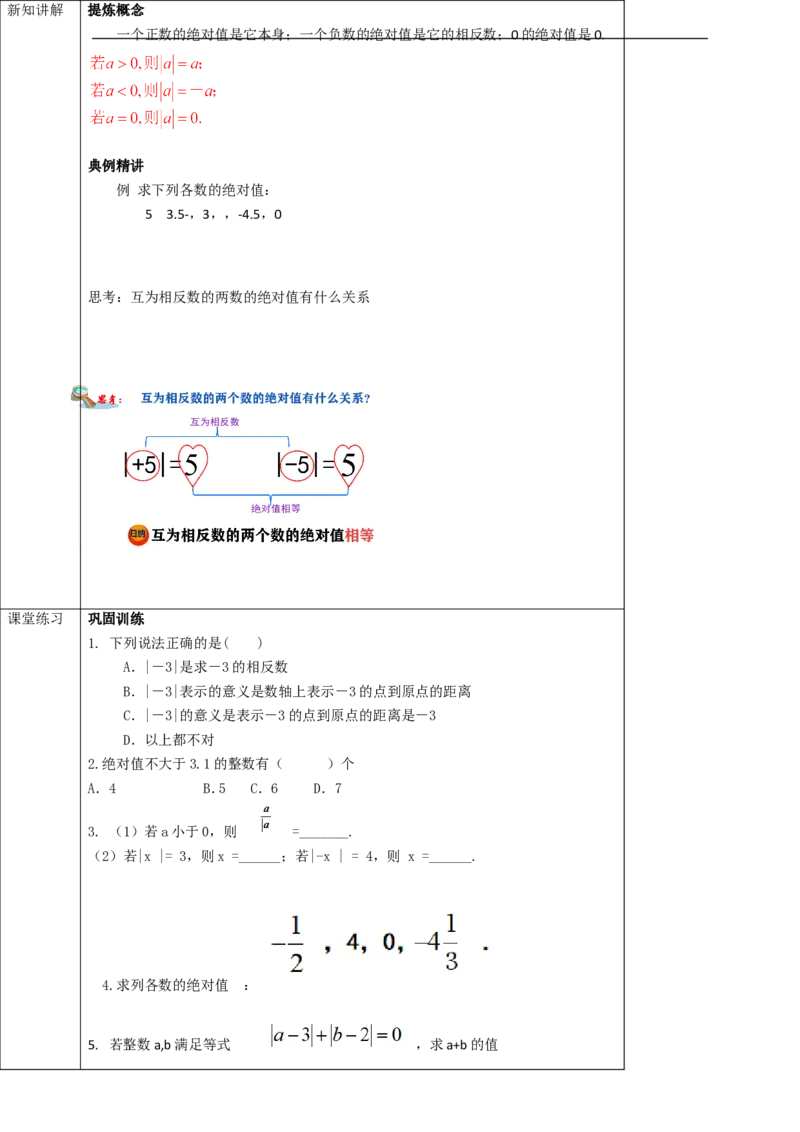 1.2.4绝对值（第一课时）学案_初中数学人教版_7上-初中数学人教版_7上-初中数学人教版（旧版）赠送_01课件+教案（配套）_01课件+教案+学案（新课标）_学案