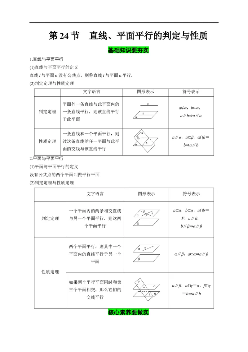 第24节直线、平面平行的判定与性质（原卷版）_2.2025数学总复习_赠品通用版（老高考）复习资料_一轮复习_备战2023年高考数学一轮复习考点帮（全国通用）