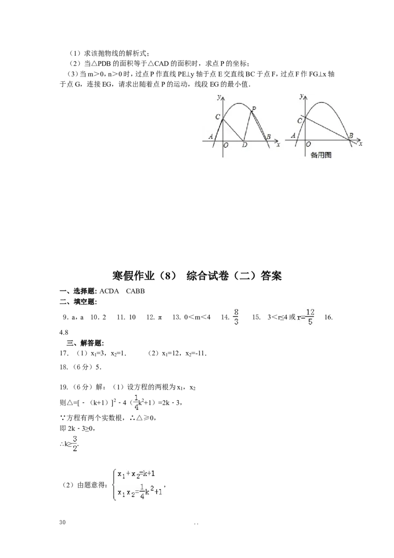 寒假作业2_初中数学_九年级数学上册（人教版）_专题练习_寒假作业