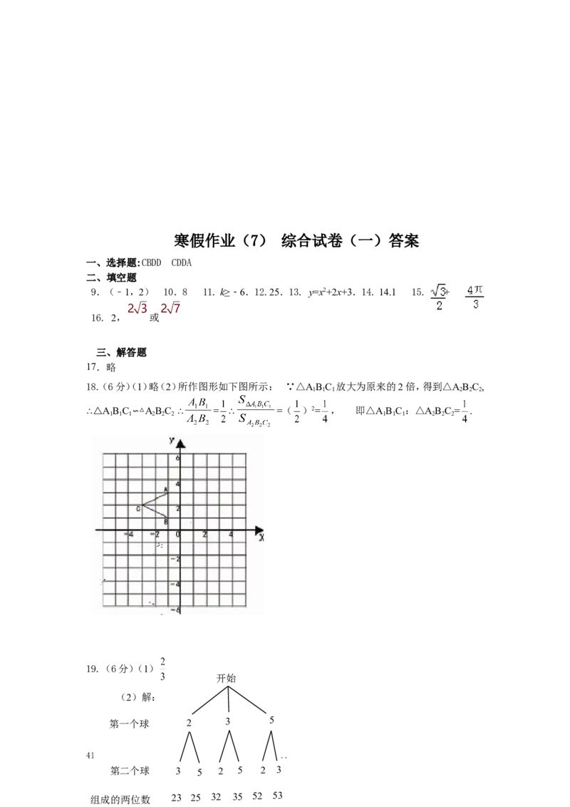 寒假作业2_初中数学_九年级数学上册（人教版）_专题练习_寒假作业
