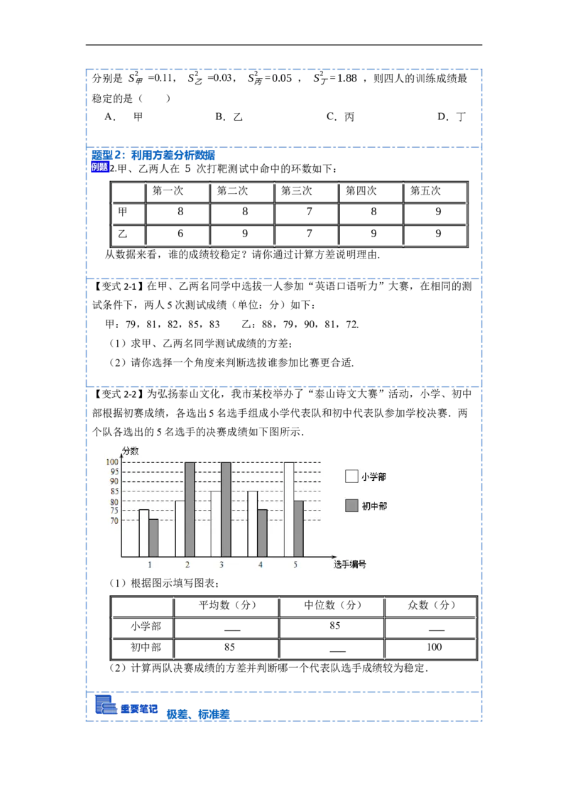 20.2数据的波动程度(精讲)-重要笔记八年级数学下学期重要考点精讲精练(人教版)（原卷版）_初中数学人教版_八年级数学下册_保存转存之后查看(1)_旧版-可参考_07专项讲练