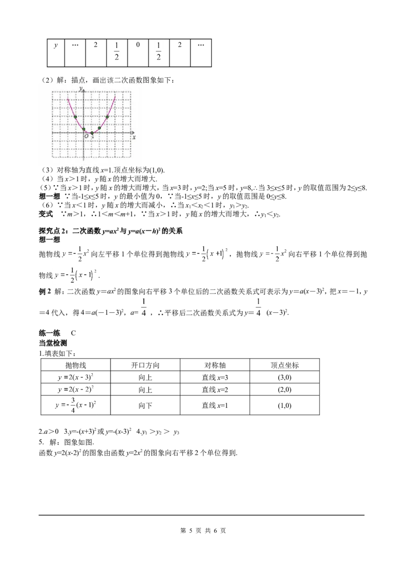 22.1.3第2课时二次函数y=a(x-h)2的图象和性质_初中数学人教版_9上-初中数学人教版_05学案_导学案（第2套）