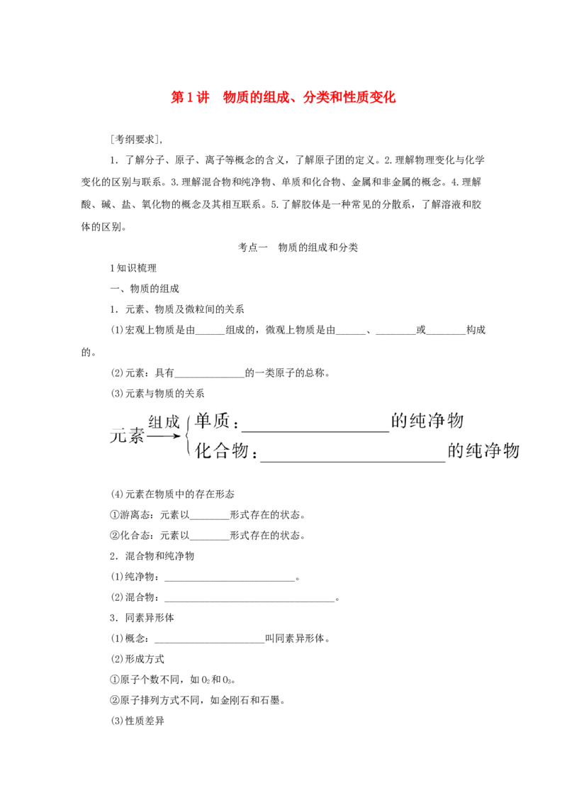 2022届高考化学一轮复习2.1物质的组成分类和性质变化学案202106071132_05高考化学_新高考复习资料_2022年新高考资料_2022届高考化学一轮复习全一册学案打包40套